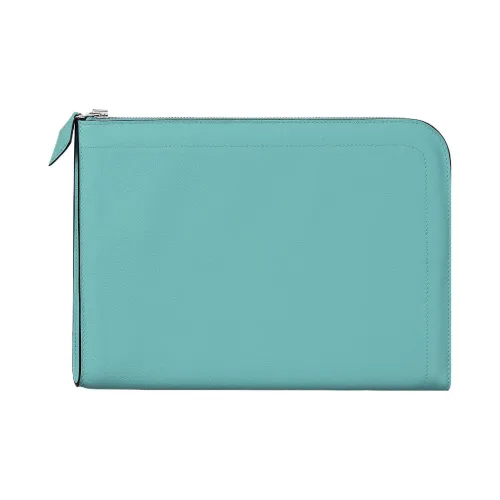 HERMES Zip Tablet Кожа Evercolor Планшет Сумка Клатч Женские 3P BLEU Atoll Голубая лагуна