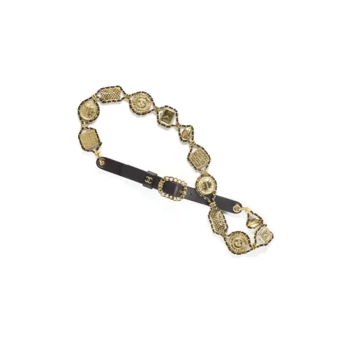 CHANEL Овечья кожа, металл, стразы, ремни, черный/золотой, унисекс