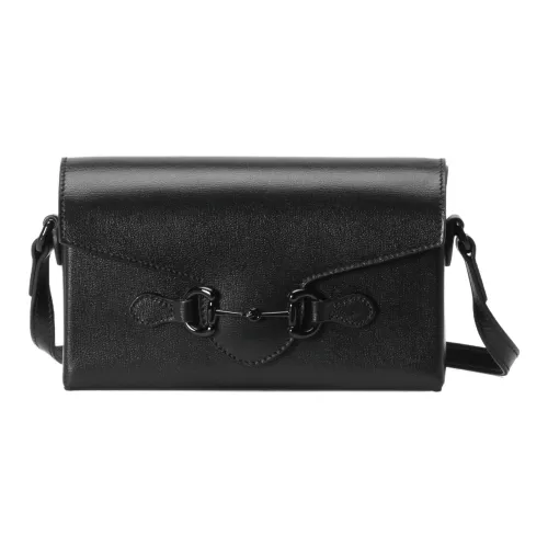 GUCCI Horsebit 1955 Кожа Коробка Сумка Camera Сумка Сумка через плечо Мини Мужская Черная