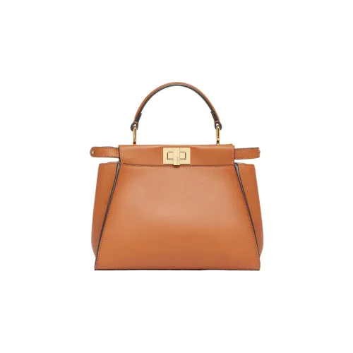 FENDI Peekaboo Кожа Сумка через плечо Сумка Маленькая Женская Коричневая