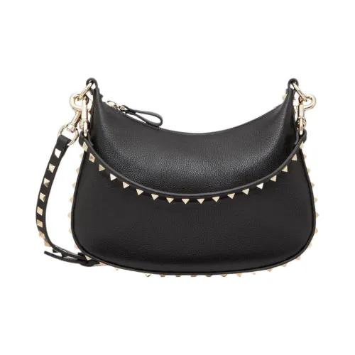 Valentino Rockstud Телячья кожа с текстурой Сумка-хобо Сумка через плечо Женская Черная