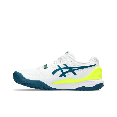 Asics Gel Resolution 9 Wide Low Top Теннисные Кроссовки Мужские Белый Синий Желтый