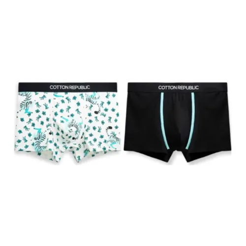 COTTON REPUBLIC 2 упаковки черный белый подкладочная ткань с принтом мужские боксер-шорты
