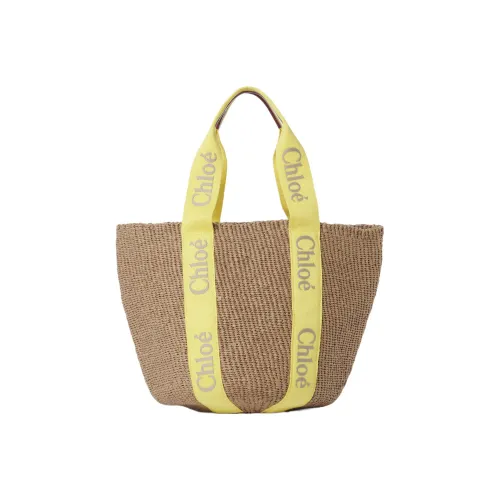 Chloe Woody Телячья кожа Корзина Сумка через плечо Большая Женская Бежевая Желтая