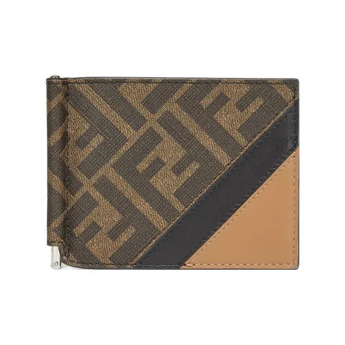 FENDI Ткань с кожаными вставками держатель для визиток кошелек стандартный мужской коричневый