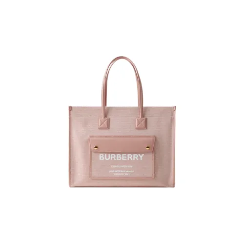 Burberry Freya Холст Телячья кожа Тоут Сумка Сумка для покупок Сумка среднего размера Женская Ярко-красный Темно-розовый