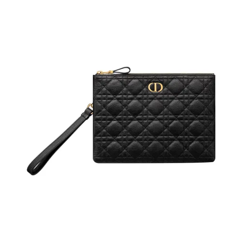 DIOR Caro Soft Cannage Телячья кожа Клатч Средний Женский Черный