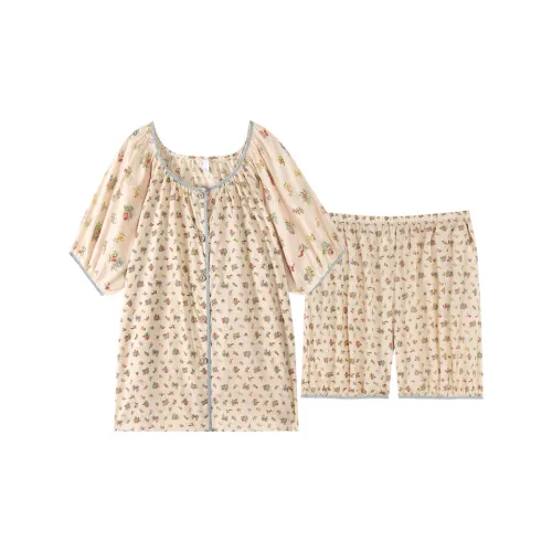 ZumashL S83955#Жаккард Цветочный дизайн Cluster Короткий рукав Комплект Пижамные комплекты для женщин