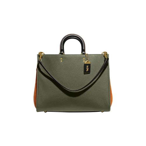 COACH Rogue Кожа Тоут Сумка Сумка для покупок Сумка через плечо Сумка Большая Женская Оливково-зеленый и Оранжевый