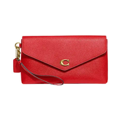 COACH Wyn GRAIN LEATHER Запястье Сумка Клатч Большой Женский Красный
