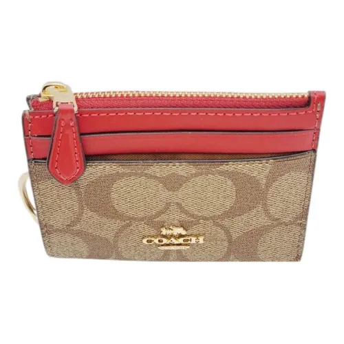 COACH Skinny Id Case Холст с кожей Кошелек Картхолдер Женские Коричневый Красный
