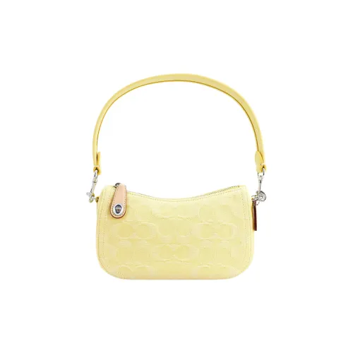 COACH Swinger Деним с кожаными вставками Полумесяц Сумка Сумка Сумка через плечо Женская Желтая