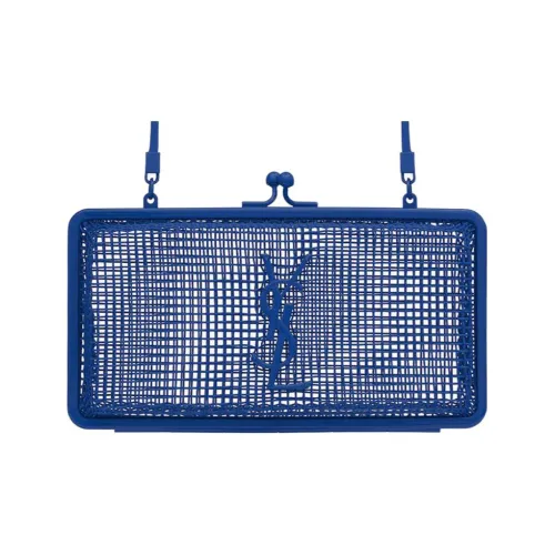 SAINT LAURENT Металл Текстура Evening Клатч Сумка с цепочкой Сумка через плечо Женская Синяя