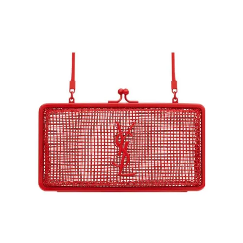 SAINT LAURENT Металл Текстура Evening Клатч Сумка с цепочкой Сумка через плечо Женская Пламя Красный