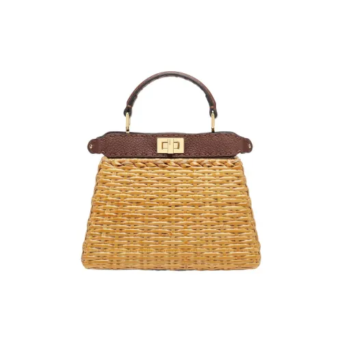 FENDI Peekaboo ISeeU Сумка через плечо из коровьей кожи с ротангом Экстра Маленькая Сумка для женщин Коричневый