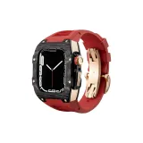 Чёрный bezel + розово-золотой корпус + красный ремешок