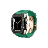 Черный bezel + Розово-золотой корпус + Зеленый ремешок