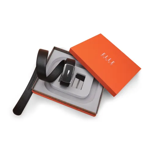 ELLE HOMME Автоматическая застежка стальная пряжка двойная голова коробка ремни из крупнозернистой текстуры мужская кожа черный ширина 3,7 см