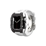 Чёрный bezel + Серебряный корпус + Белый ремешок