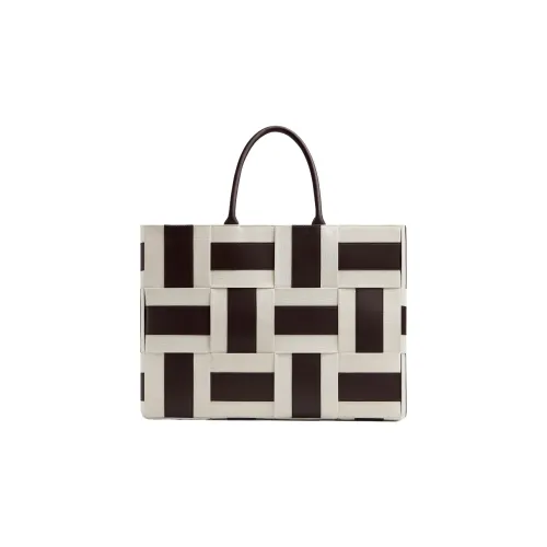 Bottega Veneta Хлопок с льном полиуретан тоут сумка для покупок сумка большая мужская темно-коричневый экрю