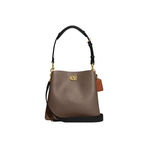 COACH Willow Pebble GRAIN LEATHER Сумка-ведро Сумка Сумка через плечо Сумка через плечо Средний Женская Темный Лаймово-серый