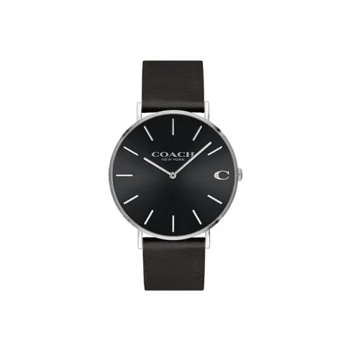COACH Charles Наручные часы Кварцевый механизм Кожаный ремешок 41 мм Черный циферблат Мужские часы