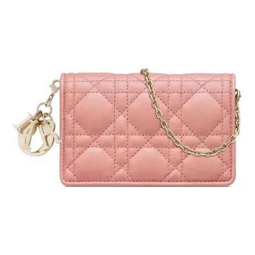 DIOR Lady Dior Sheepskin Clutch Crossbody Bag Women's Pink