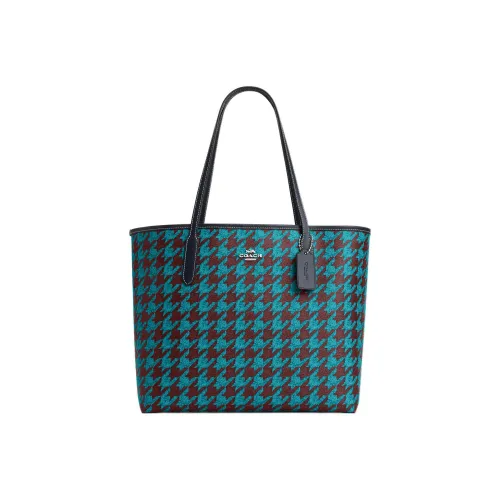 COACH City Canvas с кожаными вставками сумка-тоут сумка для покупок сумка через плечо женская циан