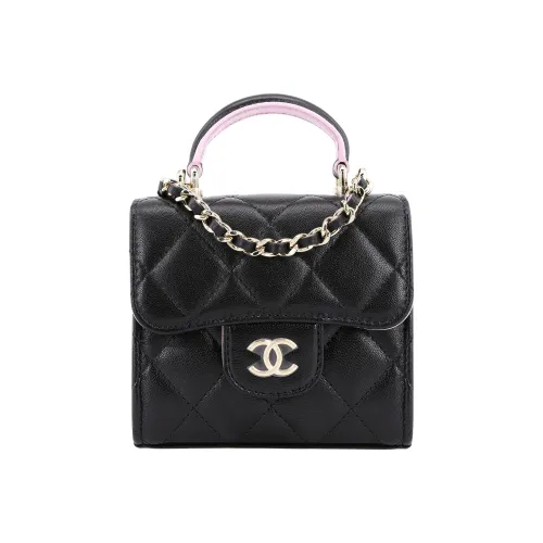 CHANEL Sheepskin Clutch Shoulder Bag Women's Pink Black