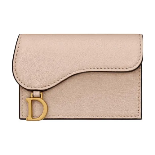 DIOR Седло Козья кожа Держатель для карт Держатель для карт Женский Карамельный Бежевый