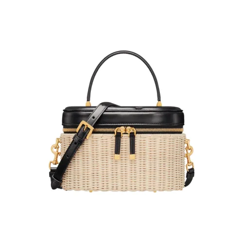 DIOR Wicker с Телячья кожа Сумка через плечо Сумка Makeup Bag Средний Женские Естественный цвет Черный