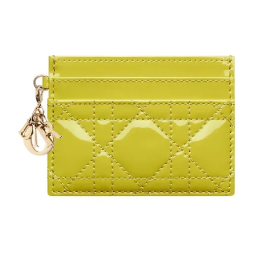 DIOR Lady Dior Лакированная кожа Телячья кожа Кошелек Держатель для карт Держатель для карт Женские Лаймовый желтый