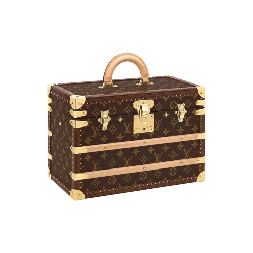 LOUIS VUITTON Vanity Деревянная Полоса Косметичка Ювелирные украшения Хранение Коробка Женские Красный Коричневый