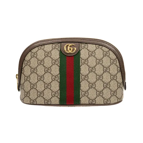 GUCCI Ophidia Холст и Кожа Клатч Сумка для туалетных принадлежностей Косметичка Большая Женская Эбеново-Коричневая