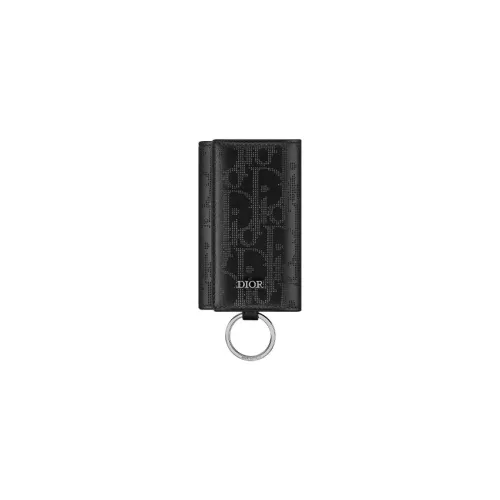 DIOR OBLIQUE Galaxy Smooth Calfskin Key Pouch Men's Black