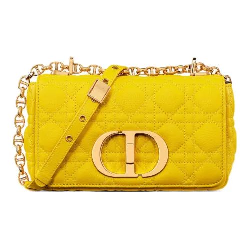 DIOR Caro Плетеный узор Коровья кожа Сумка через плечо Маленькая Женская Желтая