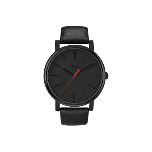 TIMEX Наручные часы Кварцевый механизм Кожаный ремешок Черный циферблат Мужские часы