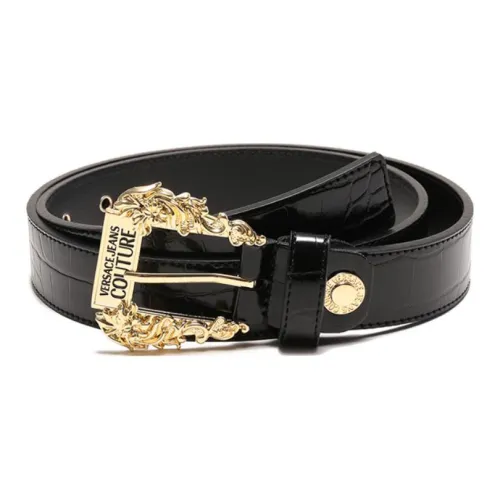 VERSACE JEANS COUTURE Крокодиловый узор обрезной барокко булавка ремни из ПУ кожи женские черный ширина 2,7 см