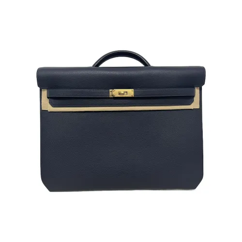 HERMES Kelly Depeches Evercolor Телячья кожа Бизнес Сумка Мужская 2Z BLEU NUIT Полночный синий