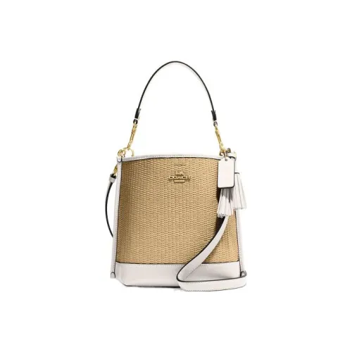 COACH Mollie Соломенная плетеная кожаная ведрообразная сумка сумка через плечо маленькая сумка через плечо женская белая
