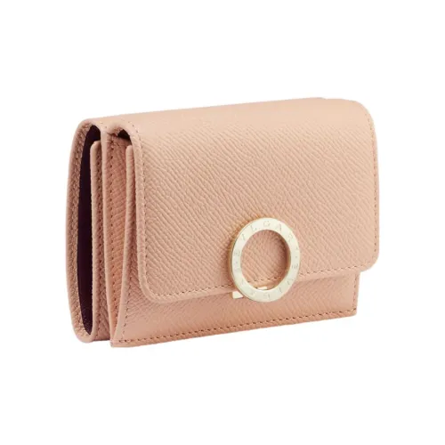 BVLGARI Бумажник Тройного Сложения Блестящая Зерненая Кожа Теленка Цвета Пудрово-розового Кварца