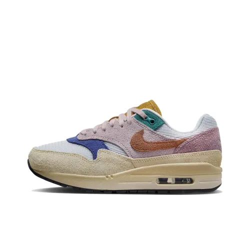 Nike Air Max 1 Амортизация Низкий Топ Повседневные Беговые Кроссовки Женские Серый Розовый Синий