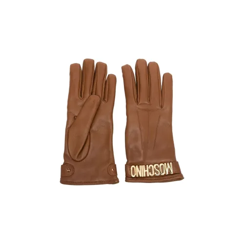 MOSCHINO Телячья кожа, шерсть, перчатки, коричневый, женские