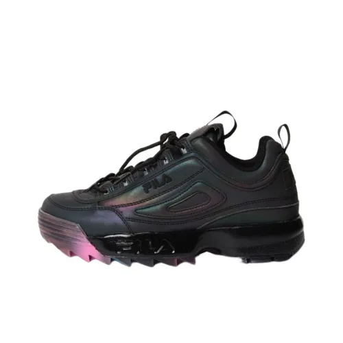 FILA Disruptor II Устойчивые к истиранию амортизаторы Низкий топ Беговые кроссовки Женские Черный Розовый