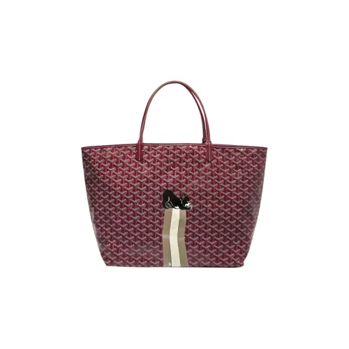 GOYARD Saint Louis Холст Телячья кожа Комбинированная Сумка Тоут Сумка на одно плечо Большая Унисекс Бургунди