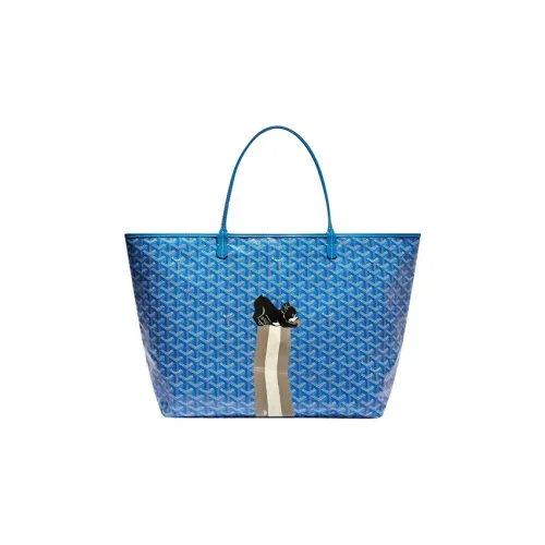 GOYARD Saint Louis Холст Телячья кожа Комбинированная Сумка Тоут Сумка на одно плечо Большая Унисекс Небесно-голубая