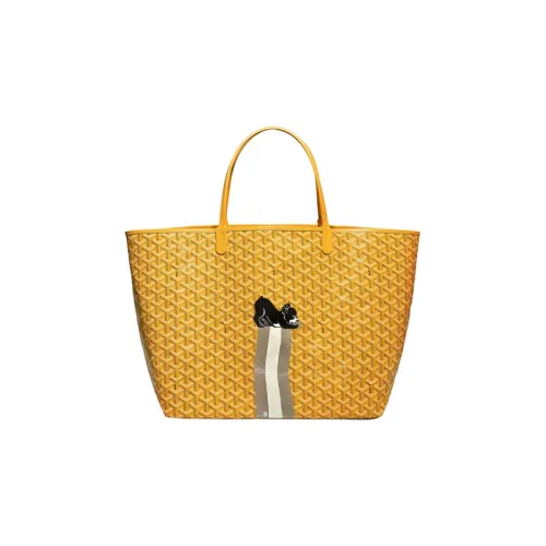 GOYARD Saint Louis Холст Телячья кожа Комбинированная Сумка Тоут Одно Плечо Сумка Большая Унисекс Желтая