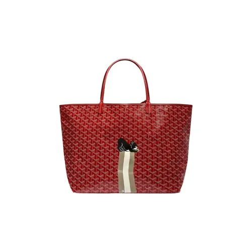 GOYARD Saint Louis Холст Телячья кожа Комбинированная Сумка Тоут Сумка на одно плечо Большая Унисекс Красная