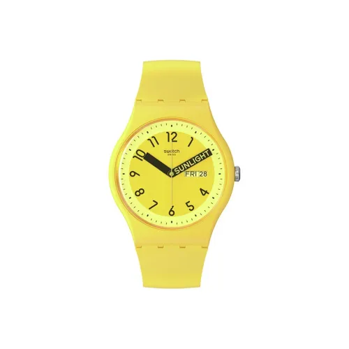 Swatch Quartz Механизм Унисекс Часы 41 мм Желтый Циферблат Bio Based Материал Часы Силиконовый Ремешок