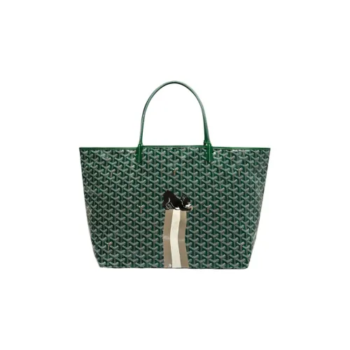 GOYARD Saint Louis Холст Телячья кожа Комбинированная Сумка Тоут Одно Плечо Сумка Большая Унисекс Зеленая